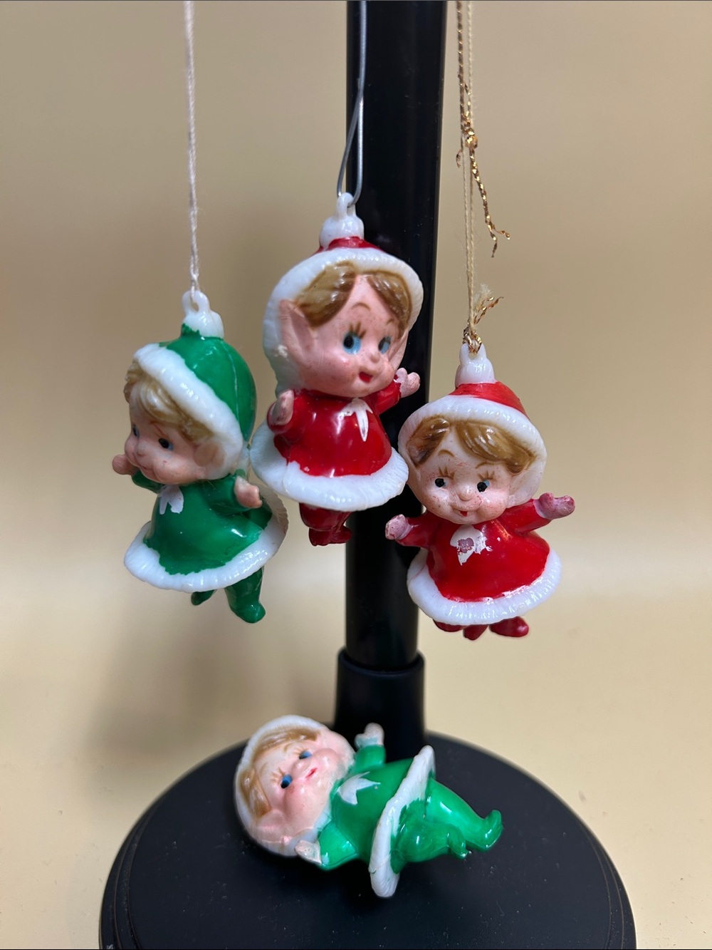 Vintage Pixie Elf’s & Baby New Year Dexter's Dancing Elf ornement tree set of 4